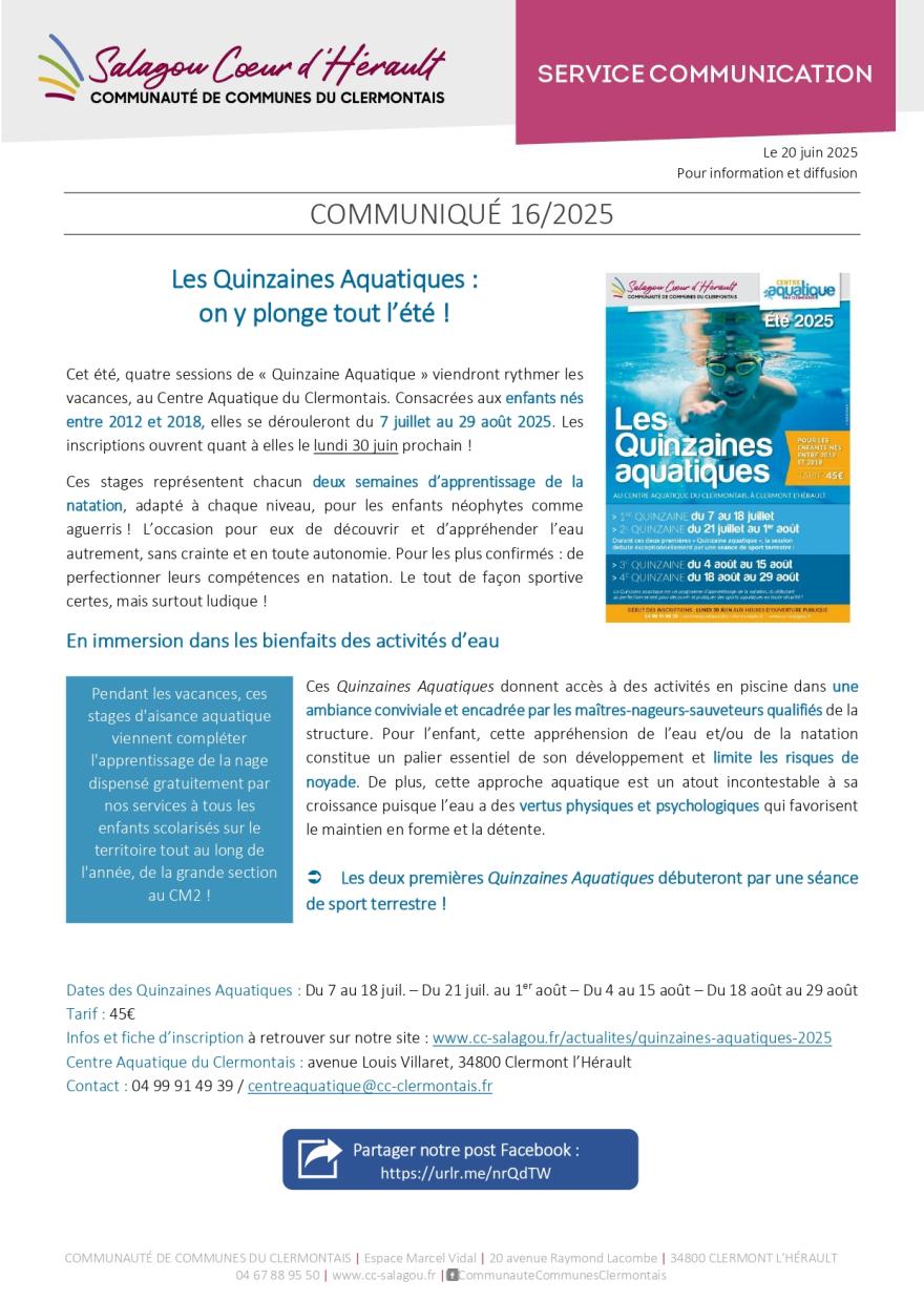 LES QUINZAINES AQUATIQUES